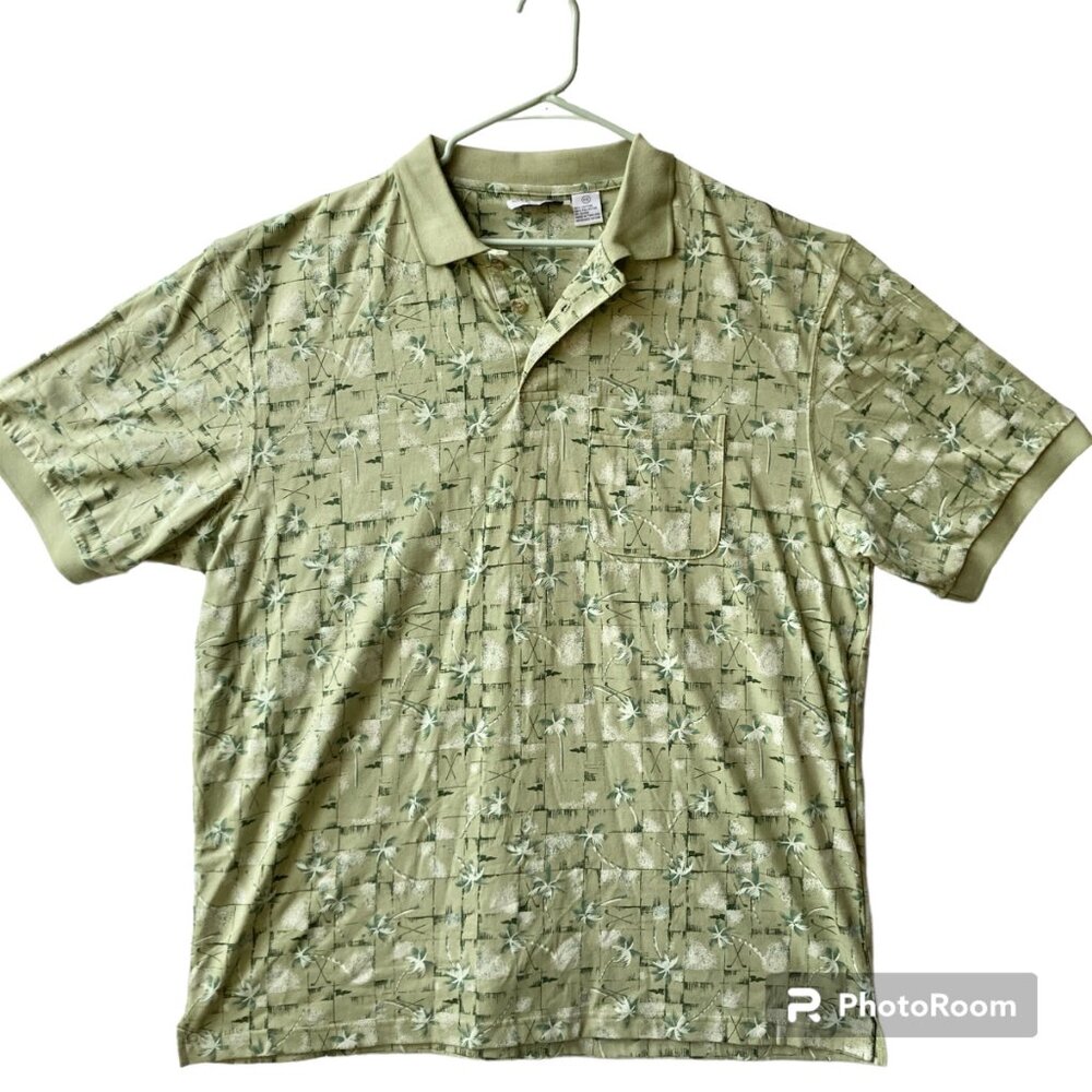 Michael Austin Golf Shirt Mens Size XXL Vintage All Over Print Clubs Palm Tree
